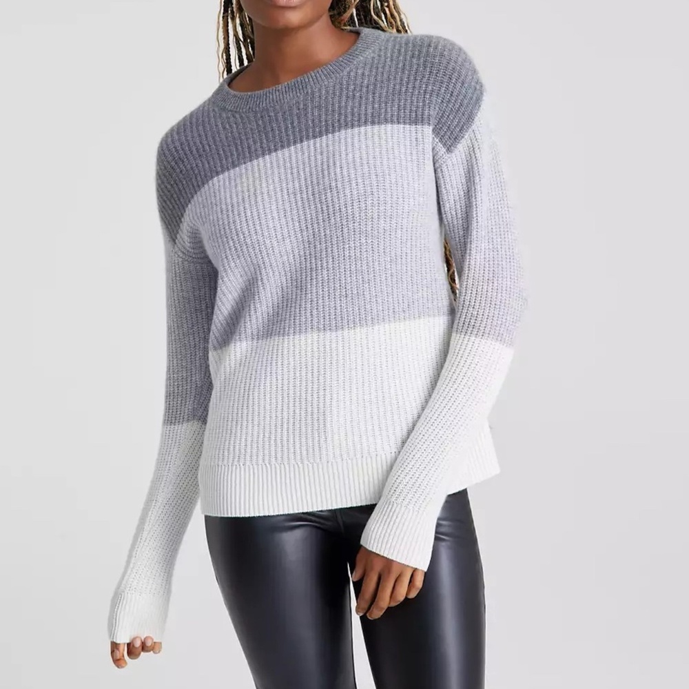 CHARTER CLUB 100% Cashmere Colorblocked Rib-Knit Sweater Medium